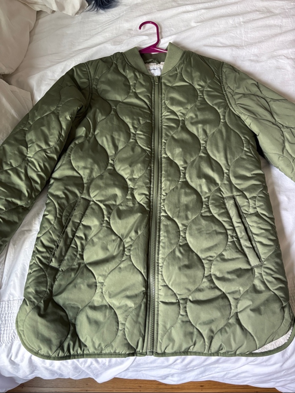 Old Navy Olive Green Sherpa-Lined Quilted Puffer Jacket